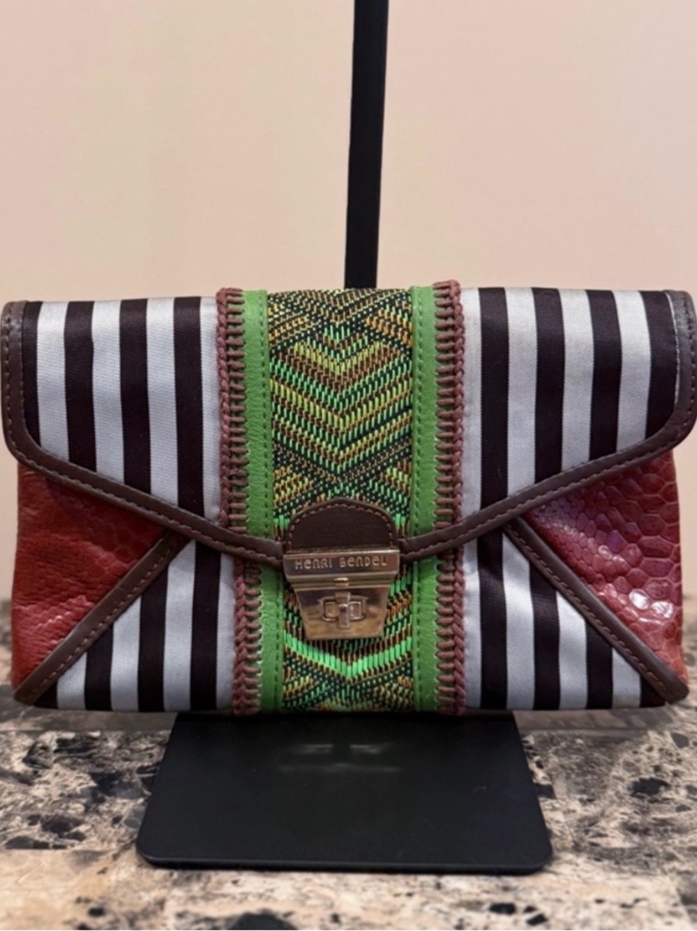Henri Bendel RARE Mixed Media Centennial Striped & Woven Shoulder Bag - EUC - Picture 12 of 12